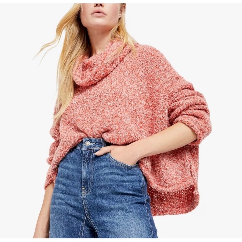 Free People XS Oversized BFF Sweater Cowl Neck Boxy Boho Boucle